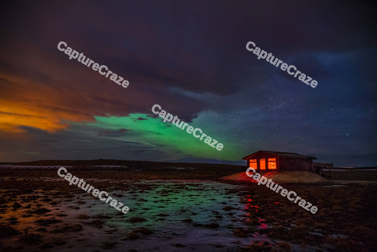 Aurora on the beach at night
